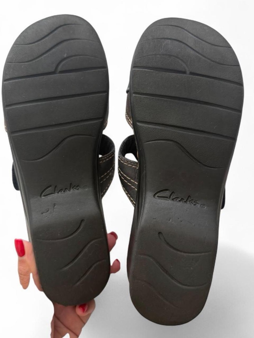 Clarks Bendables Women’s Leather Comfort Wedge Sandals Brown Black Size 7.5 M - Picture 5 of 9